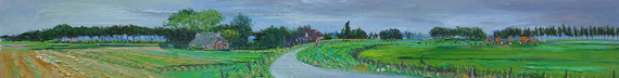 Gertjan ScholteAlbers, dijk naar Wierumerschouw, 30 x 220 cm, olieverf op doek