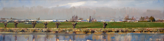 Roos Schuring, Wilgen en waterkant in lente, 20 x 85 cm